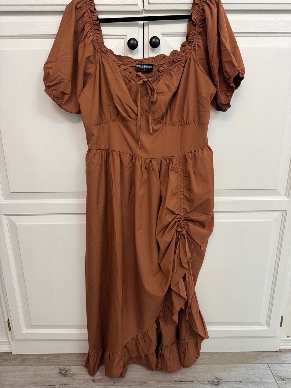 Scarlet Darkness Victorian Fairy Midi Dress Brown L Puff Sleeve Square Neck